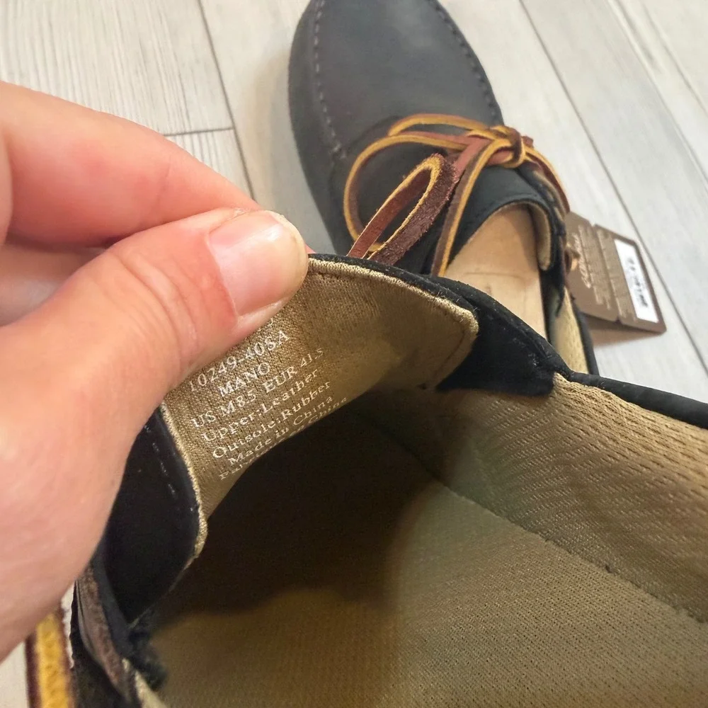 NEW OluKai Mano Black Kona Coffee Waterproof Leather Boat Shoes Mens 8.5